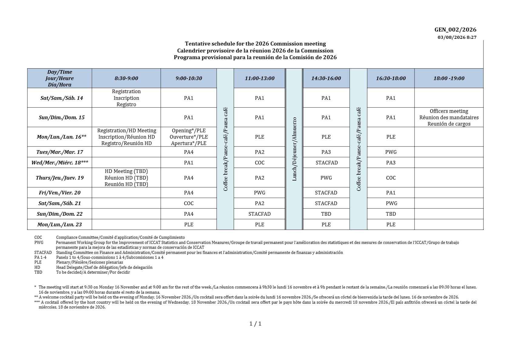 Timetable