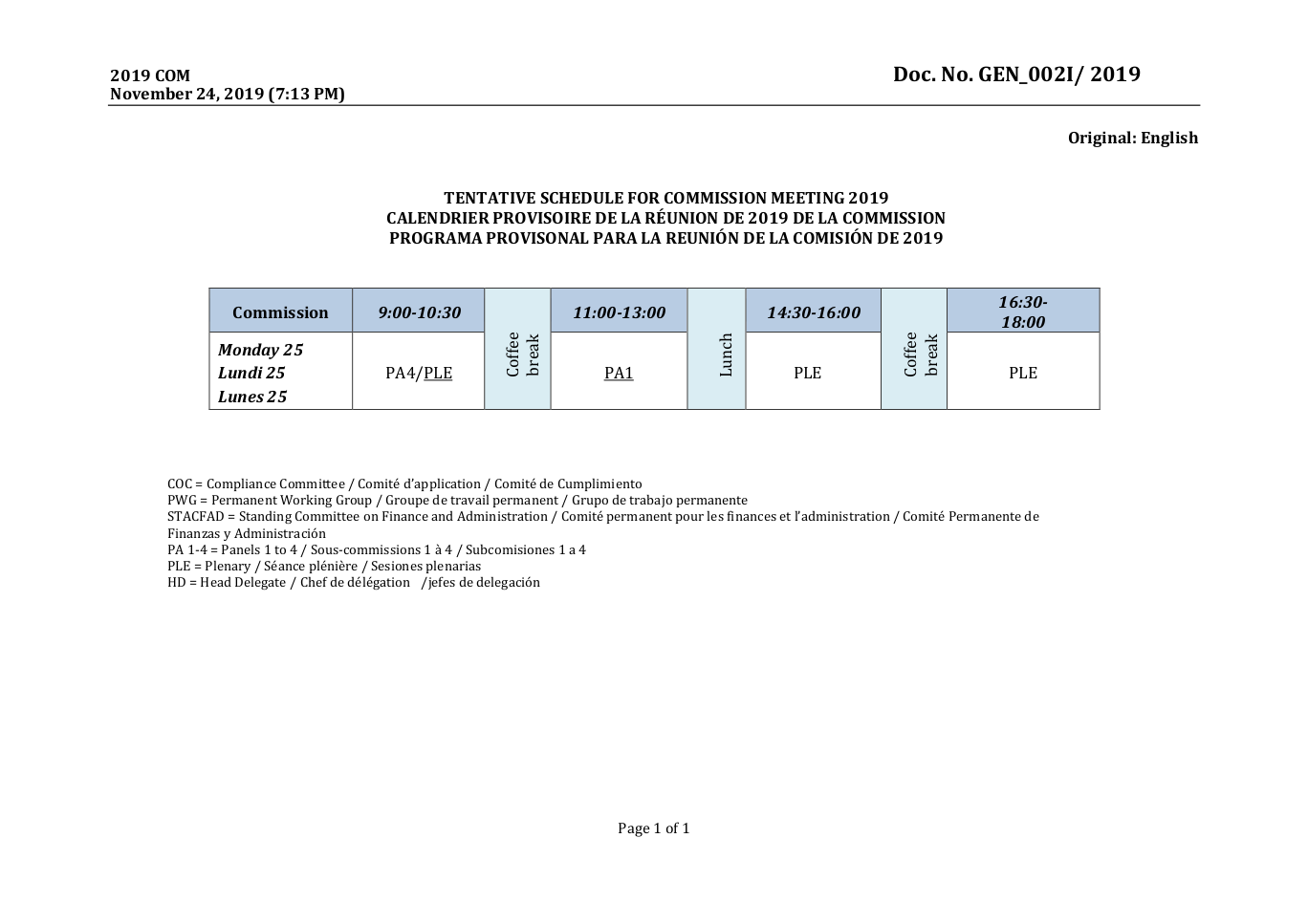 Timetable